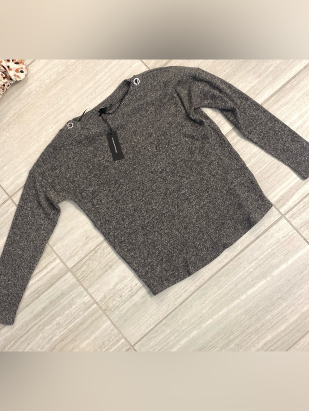 Cable & Gauge Gray Ribbed Boatneck Sweater with Grommet Detail